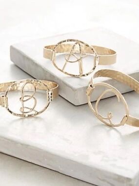 Anthropologie Gold Monogram Script Cuff Bracelet  H